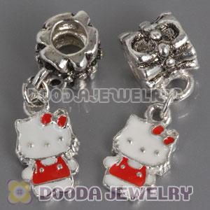 Wholesale silver plated Kitty Cat bead Enamel Red