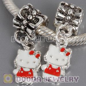 Wholesale silver plated Kitty Cat bead Enamel Red