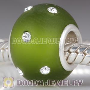 Kerastyle Silver Frosted Glass Green Bead with Austrian crystal Accents suit European Largehole Jewelry Bracelet