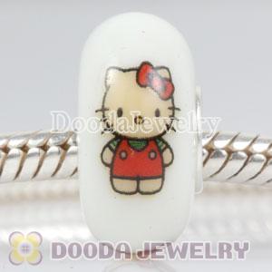 Painted Cool Kitty Murano Glass Beads 925 Sterling Silver European Compatible