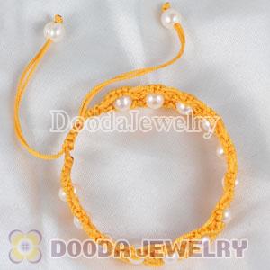 Hand Knitted Adjustable Yellow handmade Inspired Bracelet with Nature Freshwater Pearl