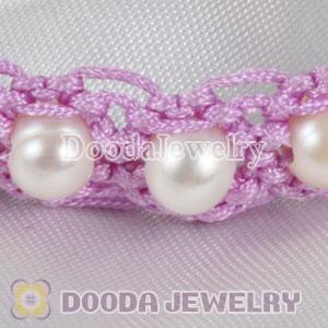handmade Inspired Hand Knitted Adjustable Purple Bracelet with Nature Freshwater Pearl