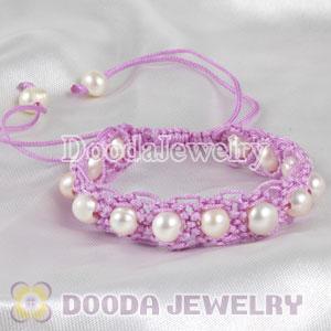 handmade Inspired Hand Knitted Adjustable Purple Bracelet with Nature Freshwater Pearl