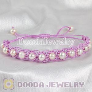handmade Inspired Hand Knitted Adjustable Purple Bracelet with Nature Freshwater Pearl