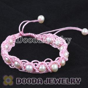 handmade Inspired Hand Knitted Adjustable Pink Bracelet with Nature Freshwater Pearl