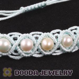 Fashion Hand Knitted Adjustable Blue handmade Bracelet with Nature Freshwater Pearl