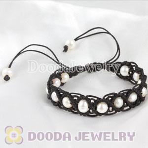 Wholesale Fashion Hand Knitted Adjustable Black handmade Bracelet with Nature Freshwater Pearl