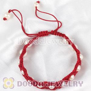Wholesale Fashion Hand Knitted Adjustable Red Bracelet with Nature Freshwater Pearl