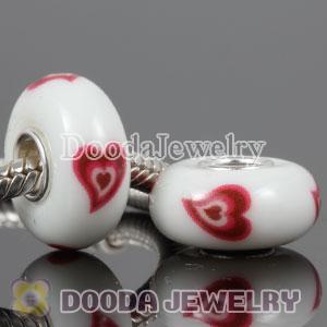 Painted Red Heart Murano Glass Beads 925 Sterling Silver European Compatible