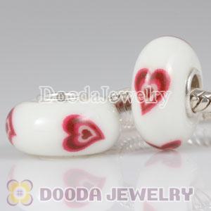Painted Red Heart Murano Glass Beads 925 Sterling Silver European Compatible