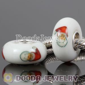 Painted Santa Claus Murano Glass Beads 925 Sterling Silver European Compatible