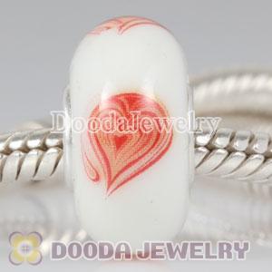 Painted Red Heart Murano Glass Beads 925 Sterling Silver European Compatible