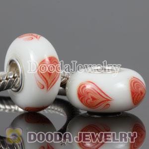 Painted Red Heart Murano Glass Beads 925 Sterling Silver European Compatible