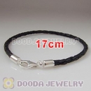 17cm European Style Single Black Braided Leather Bracelet with Lobster Clasp