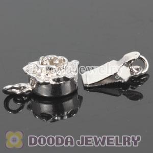 Fishhook Pearl Clasp Rhodium Plated Flower 9X15mm Sterling Silver