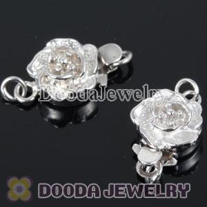 Fishhook Pearl Clasp Rhodium Plated Flower 9X15mm Sterling Silver