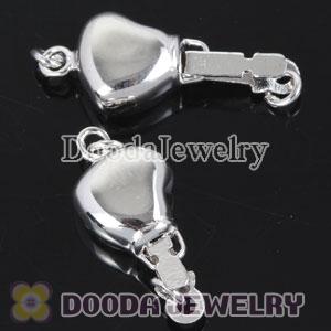 Fishhook Pearl Clasp Rhodium Plated Heart 8.3X18mm Sterling Silver