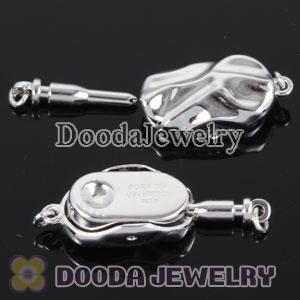 9.3X19.6mm Fishhook Pearl Clasp Rhodium Plated Sterling Silver