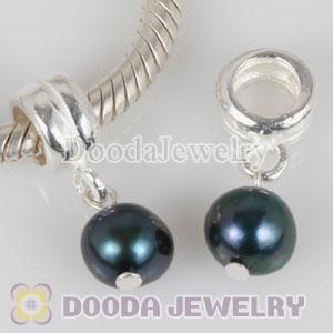 Sterling Silver Charms with 6mm Peacock blue Nature Freshwater Pearl