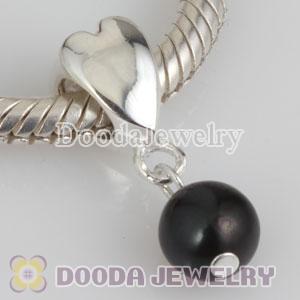 Sterling Silver Heart Charms with 6mm Black Nature Freshwater Pearl