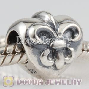 925 Sterling Silver Fleur-De-Lis Heart Beads European Compatible