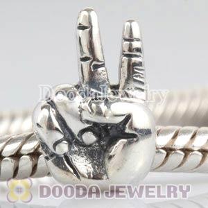 925 Sterling Silver Peace Sign charm Beads European Compatible