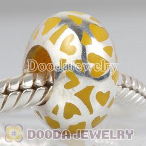 Enamel Yellow Love Beads 925 Sterling Silver fit European Largehole Jewelry