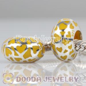 Enamel Yellow Love Beads 925 Sterling Silver fit European Largehole Jewelry