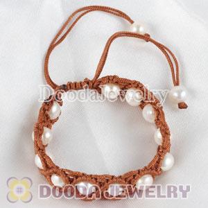Brown European macrame bracelet with pearl