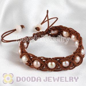 Wholesale Fashion Hand Knitted Adjustable European macrame bracelets with Nature Freshwater Pearl