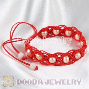 handmade Inspired Hand Knitted Adjustable Bracelet with Nature Freshwater Pearl