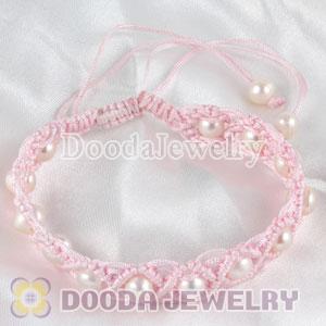 Wholesale Fashion Hand Knitted Adjustable Pink Bracelet with Nature Freshwater Pearl