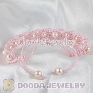 Wholesale Fashion Hand Knitted Adjustable Pink Bracelet with Nature Freshwater Pearl