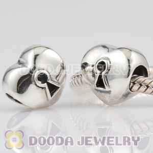925 Sterling Silver Key Heart Beads European Compatible