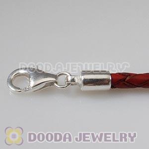 17cm European Style Single Red Braided Leather Bracelet with Lobster Clasp