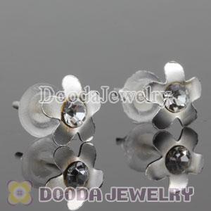 Sterling Silver Fashion Flower with CZ Stud Earrings