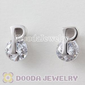 Sterling Silver Letter P CZ Stud Earrings