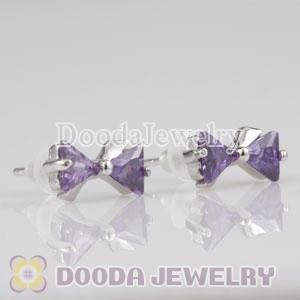 Sterling Silver Knot Purple CZ Stud Earrings