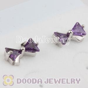 Sterling Silver Knot Purple CZ Stud Earrings