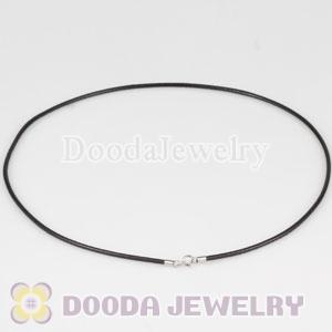 46cm Charm Black Leather Necklace with sterling silver clasp
