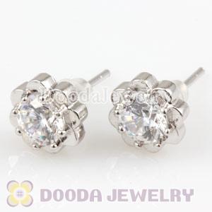 Sterling Silver Fashion Flower with CZ Stud Earrings