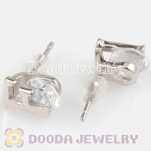 Sterling Silver Letter F CZ Stud Earrings