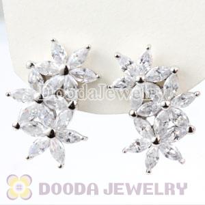Sterling Silver Fashion 3 Flower with CZ Stud Earrings
