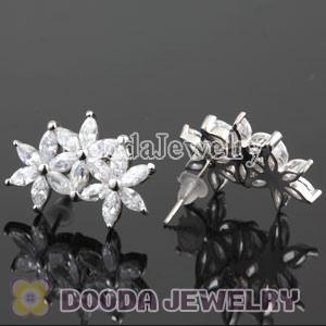 Sterling Silver Fashion 3 Flower with CZ Stud Earrings