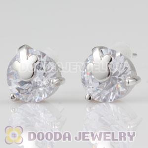 Sterling Silver Mickey Head CZ Stud Earrings