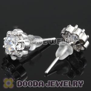 Sterling Silver Fashion Flower with CZ Stud Earrings