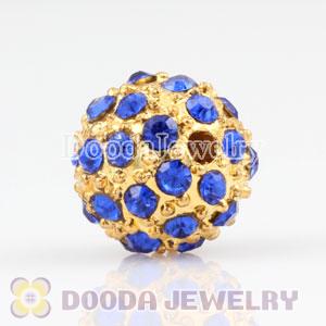 10mm handmade Gold Plated Alloy Beads with Blue Crystal Wholesale