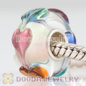 Rainbow Heart Love Glass Bead in 925 Silver Core European Compatible