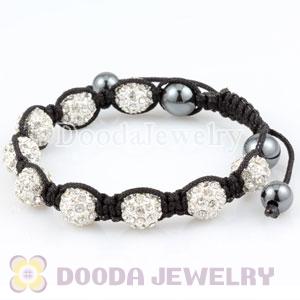 handmade Style TresorBeads White Crystal Ball Bead Bracelets with Hematite