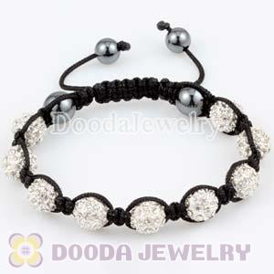 handmade Style TresorBeads White Crystal Ball Bead Bracelets with Hematite